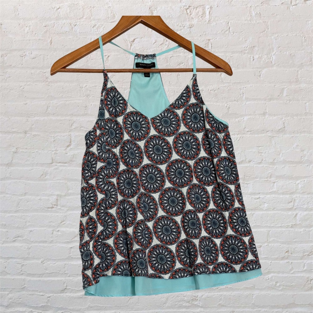 Banana Republic Medallion Print Racerback Camisole Tank Top Blue Orange XS‎